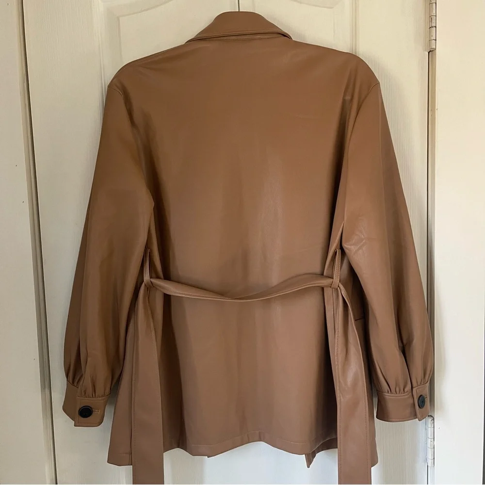 NWOT Truth By Republic Women’s Long Sleeve Faux Leather Jacket With Belt Size S - Picture 6 of 12
